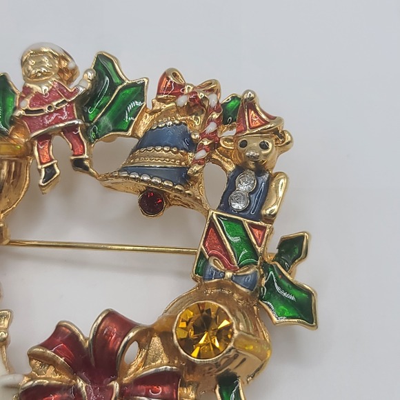 Vintage Avon Brooch Christmas‎ Wreath Bows Snowman Gifts Signed - Picture 3 of 11